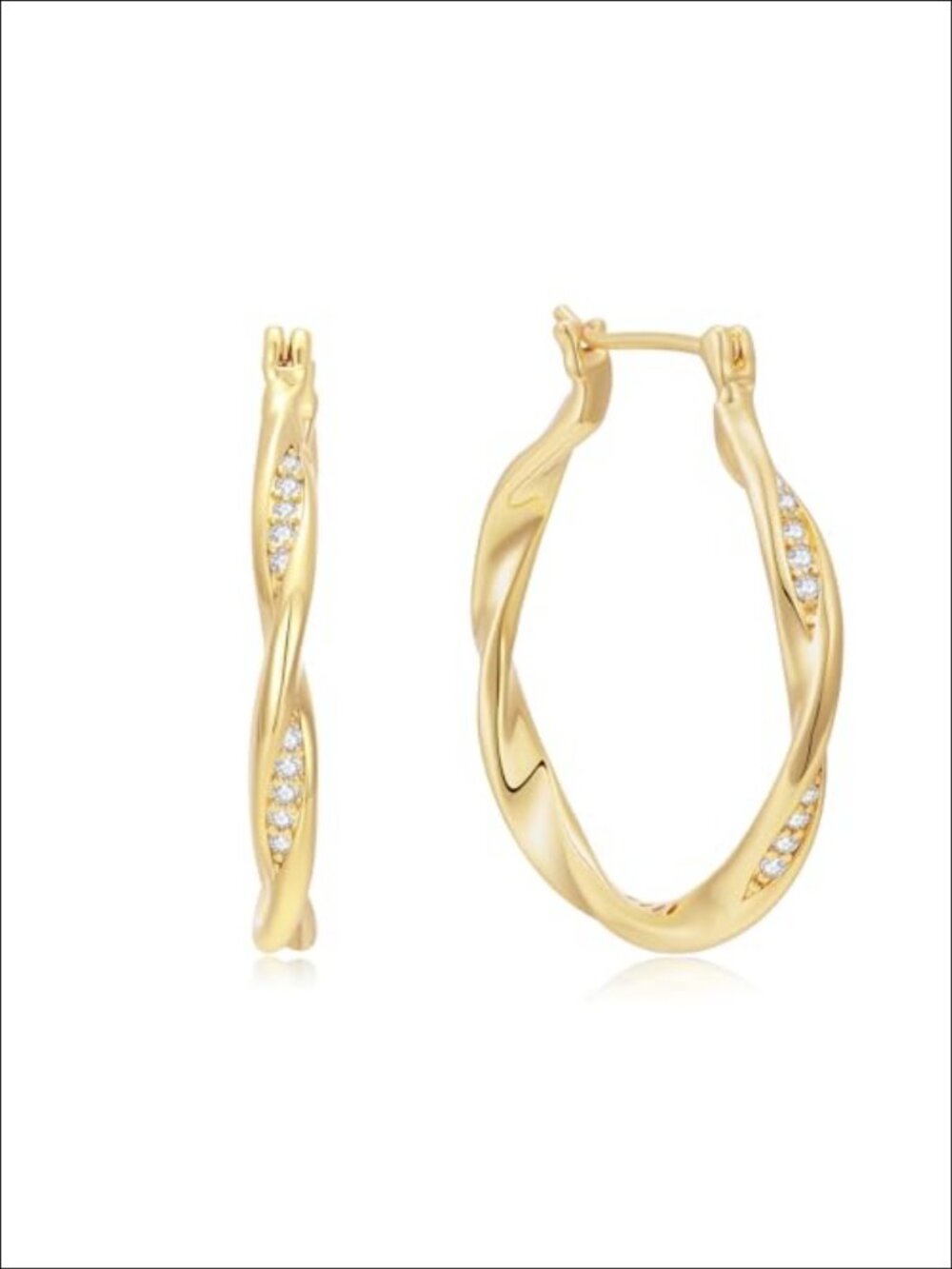 14k Gold Plated Hoop Earrings Thick Twisted Wave Huggie with Zircon Accents